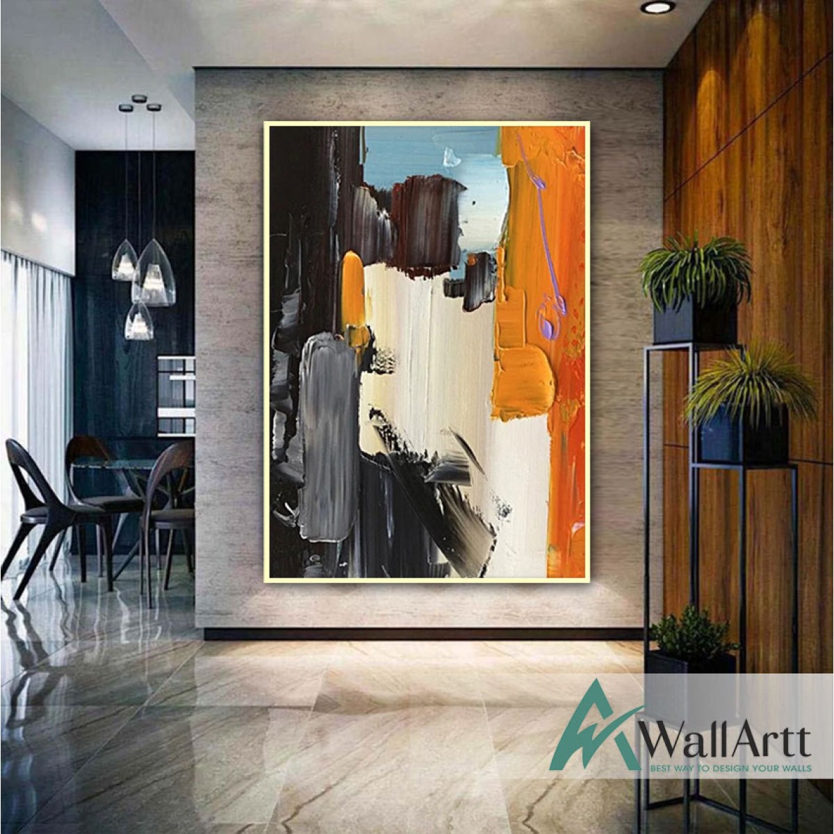 Black n Orange III 3D Heavy Textured Partial Oil Painting